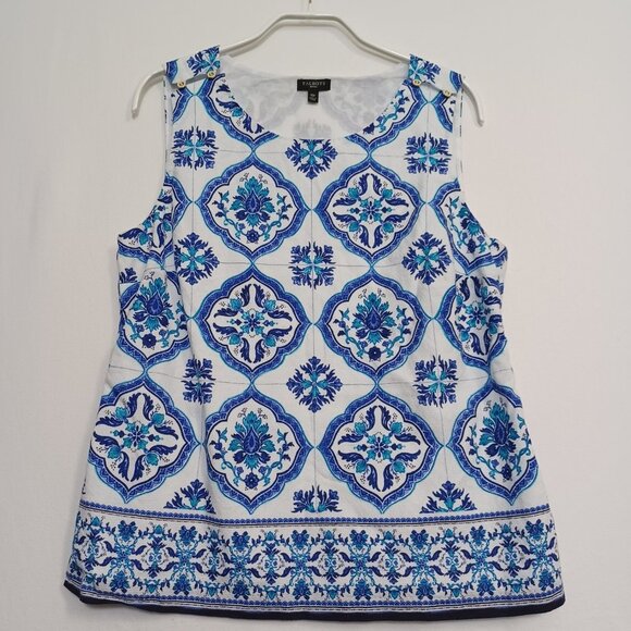 Talbots Top Sleeveless Tile Print Tank Blouse Size 10 Petite - Picture 6 of 11